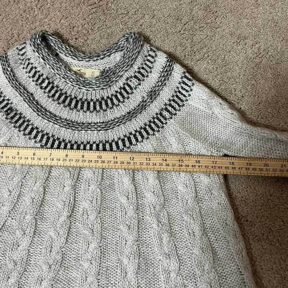 Hollister Fair Isle Knit Sweater Mock Neck Cable Knit Cream Black XS - Image 3