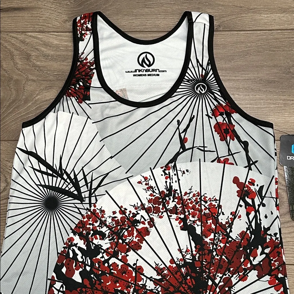 INKnBURN Plum Blossom Singlet Running Training Tank Red White Size Medium - Image 3