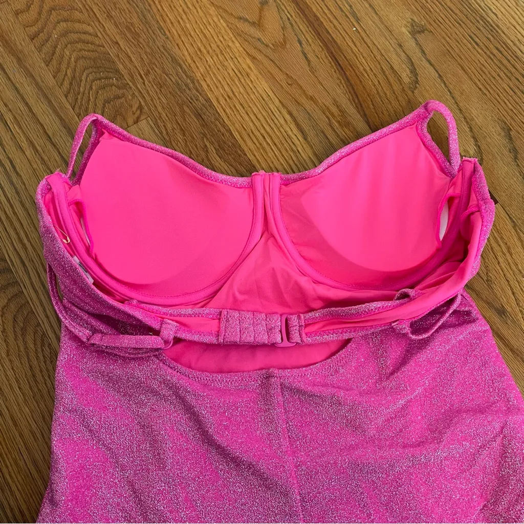 NEW NWOT GOOD AMERICAN 4 Sparkle Show Off Underwire One Piece Swimsuit Hot Pink - Image 15