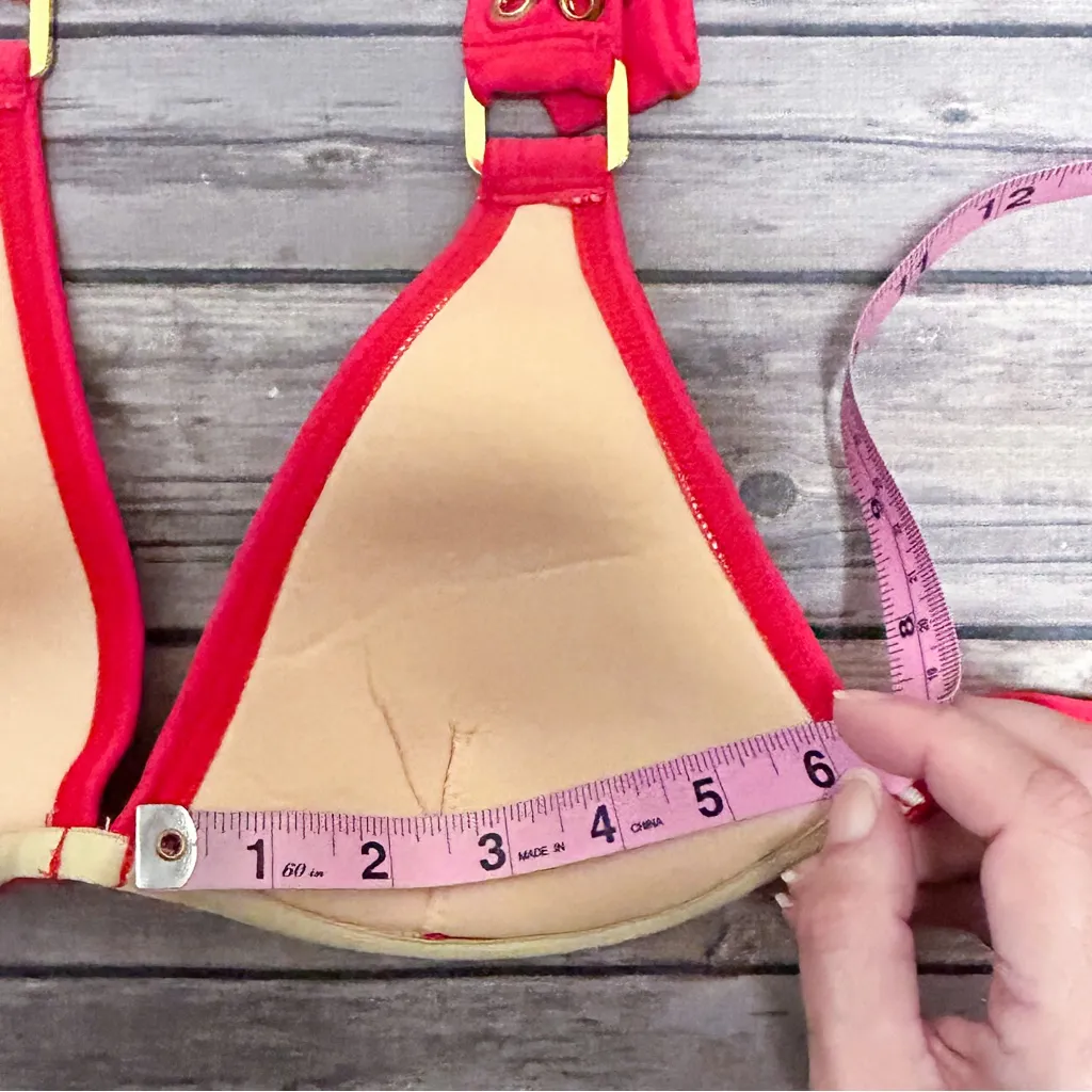 Cyn & Luca Red Cherry Halter Underwire Padded Bikini Top NWT Small Gold Rivets - Image 9