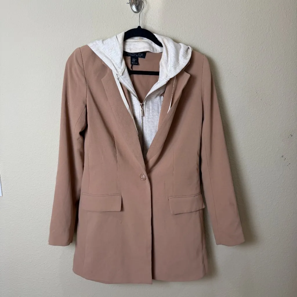 RACHEL ZOE Longline Camel blazer with attached Grey Hoodie Size XS - Image 3