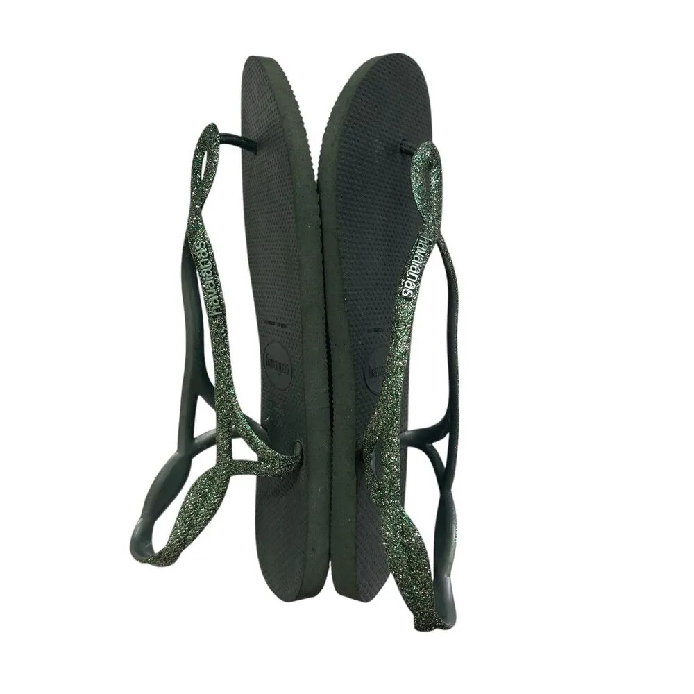 Havaianas Flip Flops 41/42 Green Luna Glitter Sparkle Sandals Women’s - Image 9
