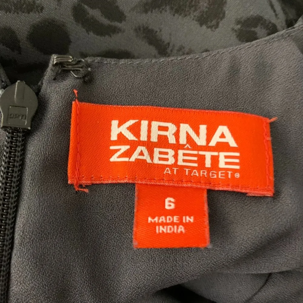 Kirna Zabete for Target Faux Wrap Dress 6 Grey Leopard Print Chiffon Lined Zip - Image 6
