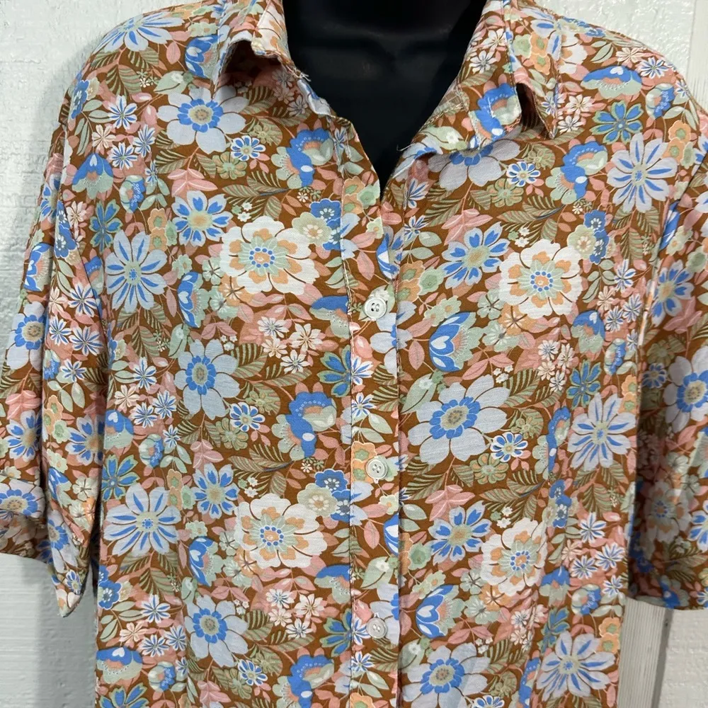 Stitchdrop Brown Floral Buttondown Short Sleeve Shirt Dress Size XS NWT - Image 8