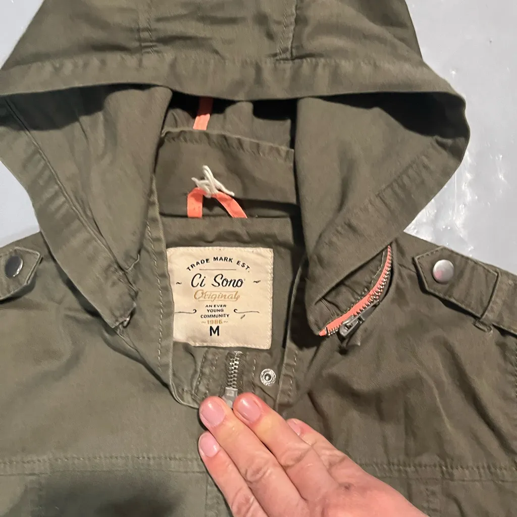 Ci Sono  Green Military Field Jacket with Hood - Image 2