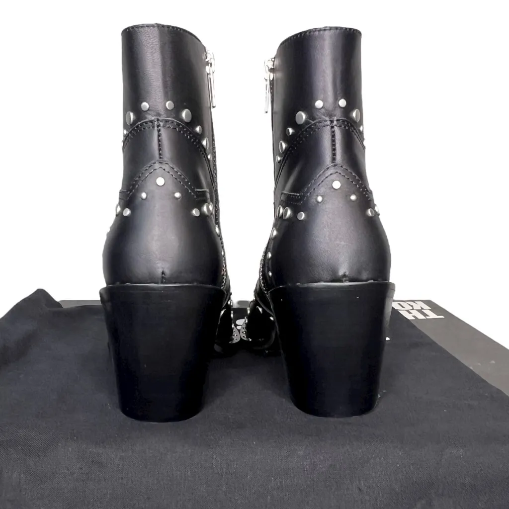 The Kooples Women’s Leather Santiag Studded Black Ankle Booties FR37 US 6 nwt - Image 6