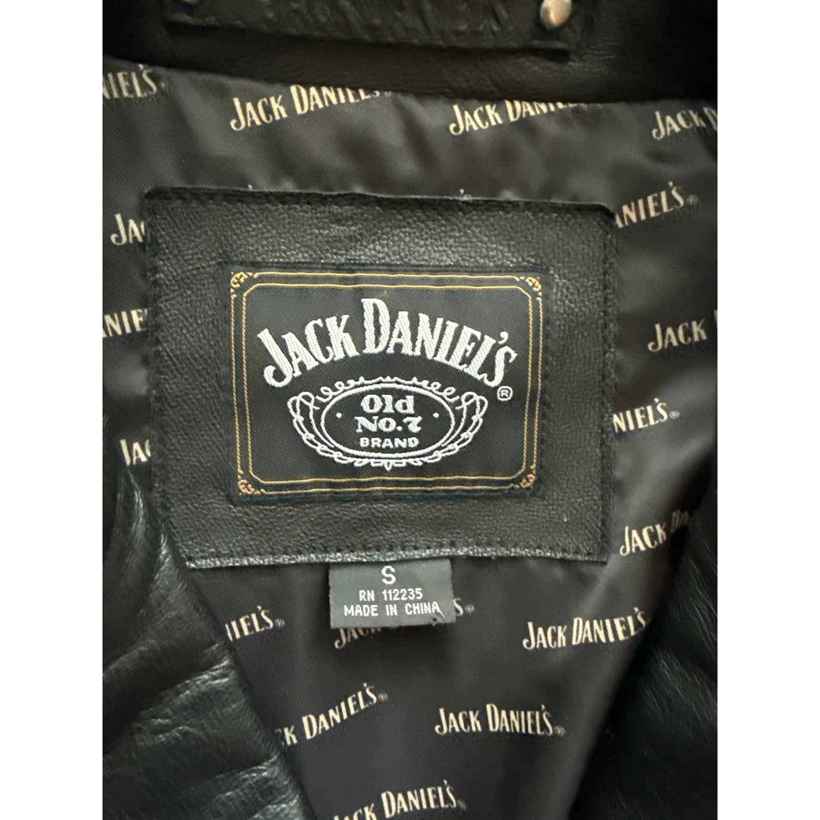 Jack Daniels Old No7 Studded Fringe Leather Motorcycle Jacket Size Small - Image 4
