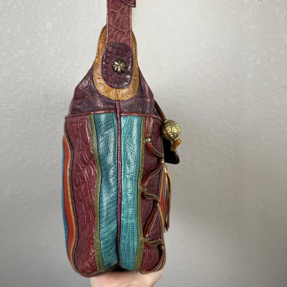 Vintage Sharif Crossbody Flap Bag Rainbow Snake Lizard Leather Colorful Tassel - Image 6
