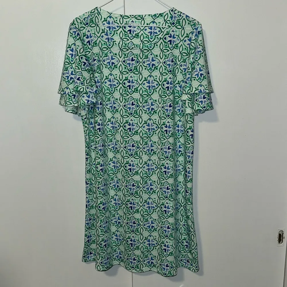 KIM ROGERS Sheath Dress w Layered Flutter Sleeve Green & Blue Women’s Medium M - Image 2