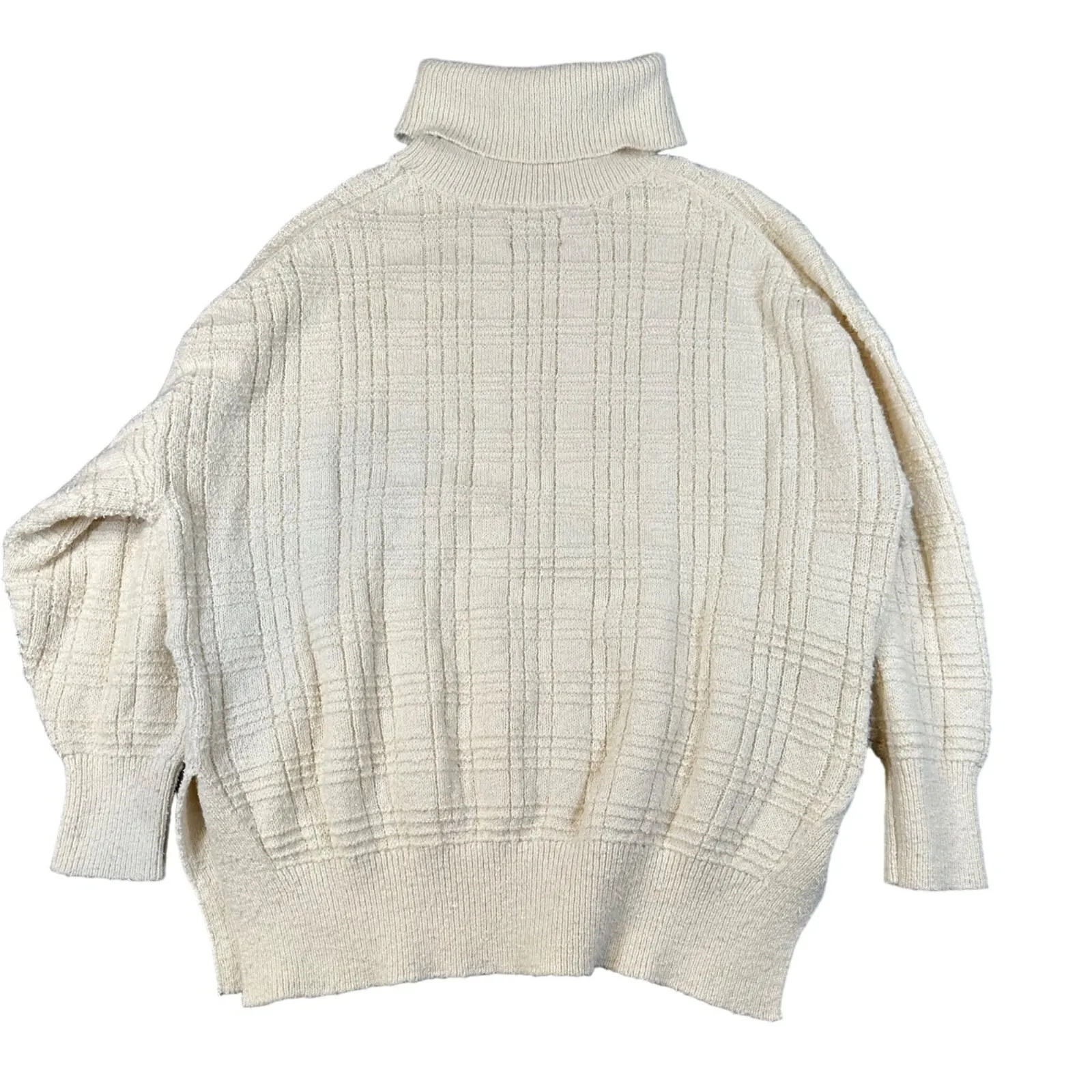 Lucky Brand Oversized Sweater Womens Medium Ivory Pullover Turtleneck Split Hem - Image 10