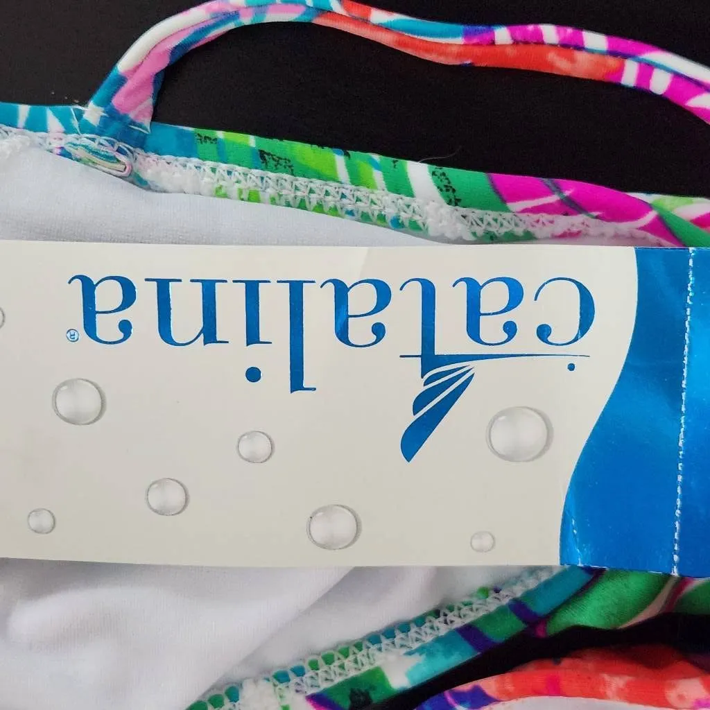 Catalina Pink Tropical Print Bikini NWT Size 1X Short and Bandeau Bikini Set - Image 15