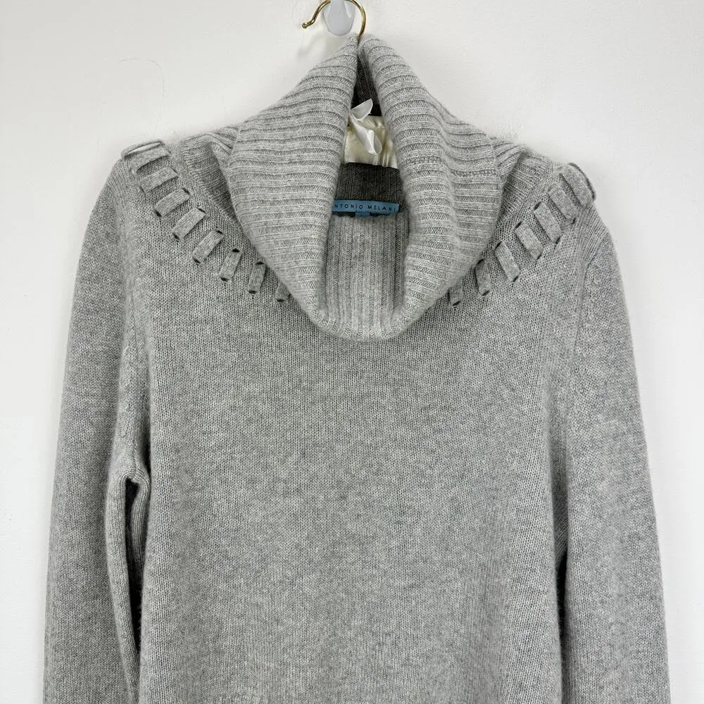 Antonio Melani Cashmere Cowl Neck Sweater Gray Minimalist Long Sleeve Large - Image 3