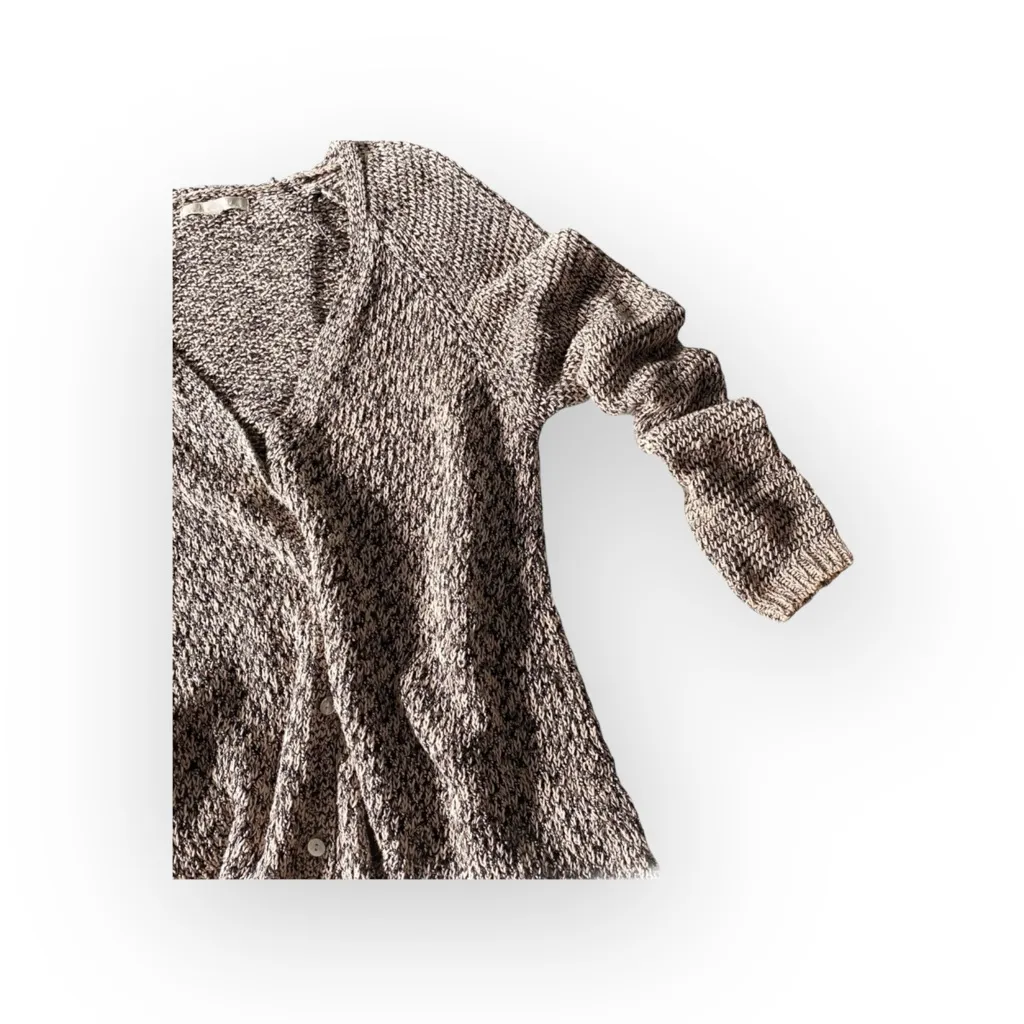 Joan Vass ༄ Cozy Longline Textured Knit Cardigan Sweater ༄ Marled Black Cream M - Image 4