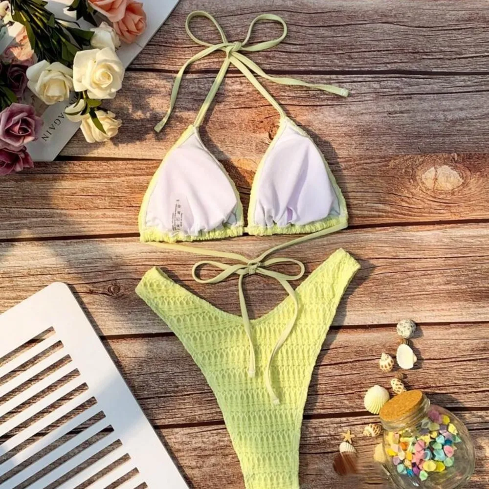 SHEIN Light Yellow Textured Bikini Set - Image 5