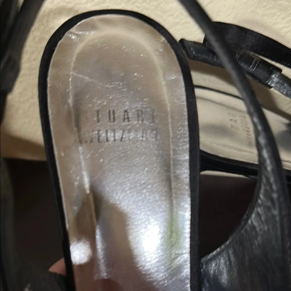Stuart Weitzman size 9 Black Satin Strap Slingback Heels - Image 2