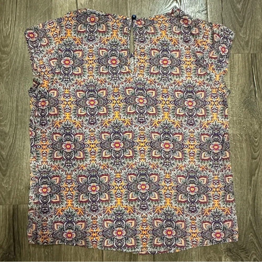 Cynthia Rowley Bright Multi Color Boho Print Cap Sleeve Lightweight Blouse S - Image 12