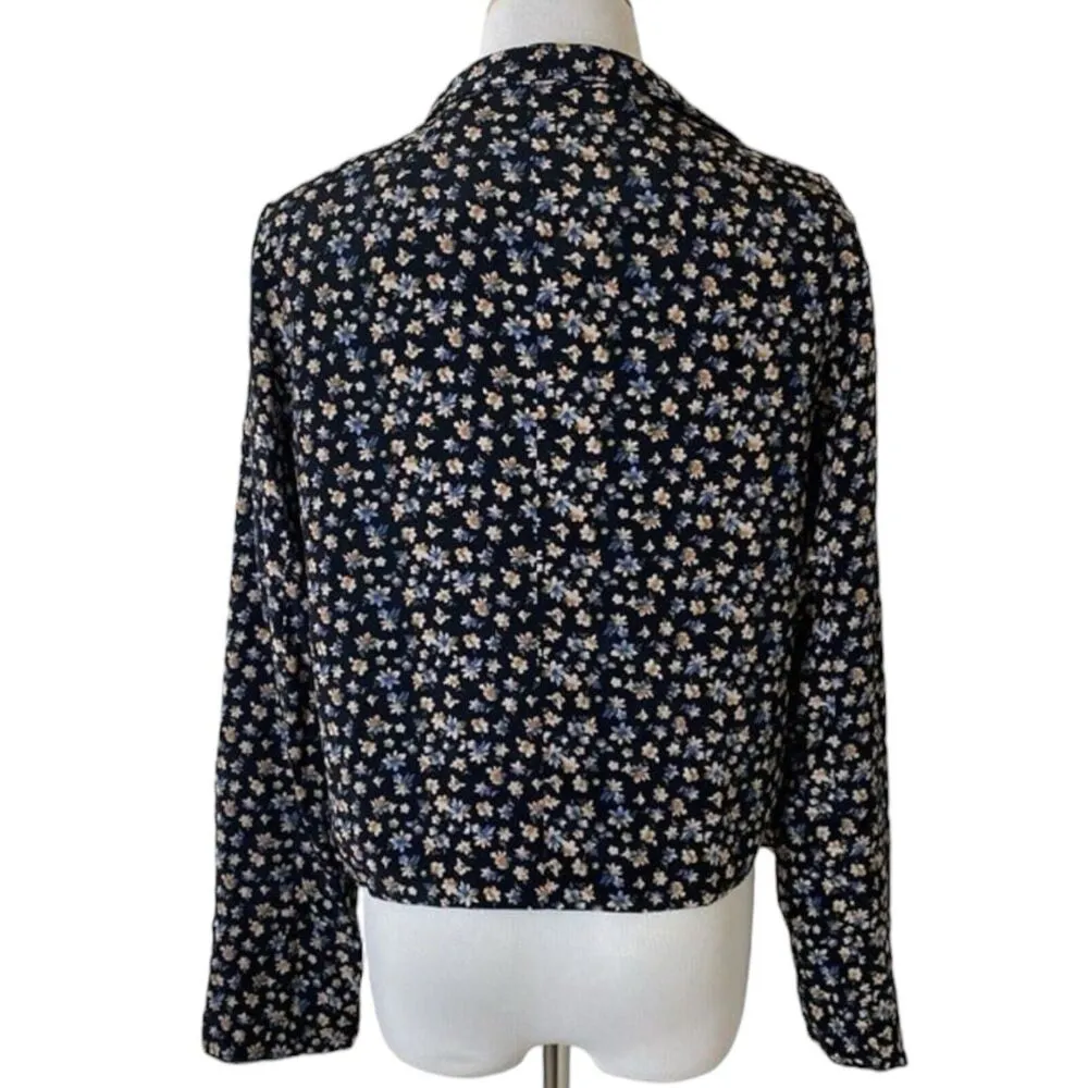 NWT Free Hug Dark Floral Asymmetrical Hem Open Front Blazer Jacket Size Small Blue - Image 2