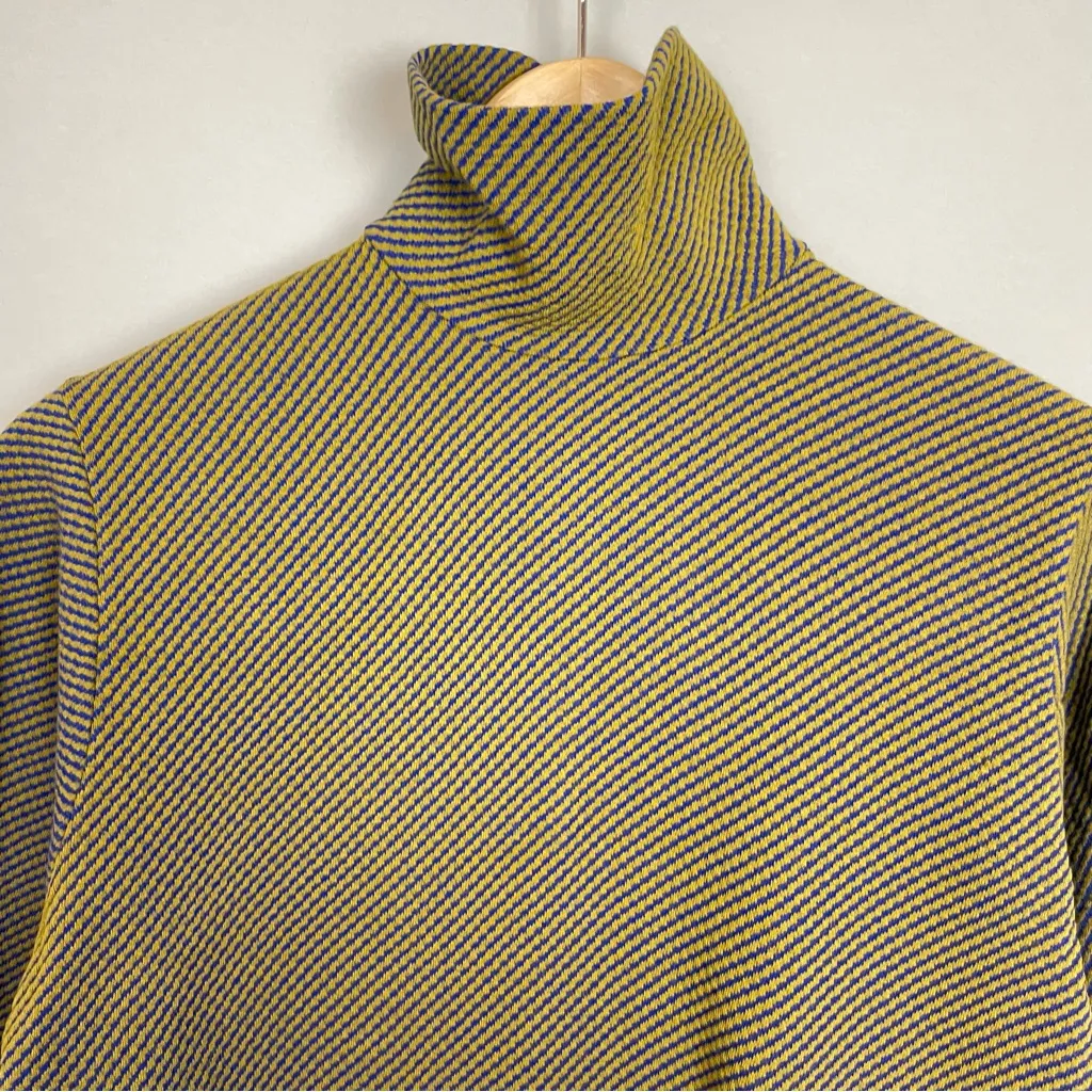 Vintage 60s Turtleneck Top 3/4 Length‎ Sleeves Retro Blue Green Goblincore Shirt - Image 8