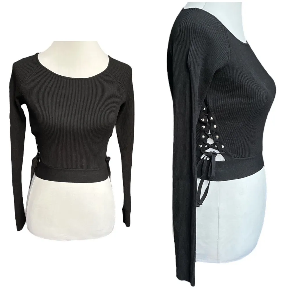 Zara Knit Cut Out Cropped Sweater Black Size Small - Image 9