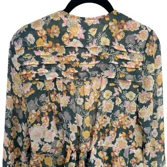 Free People Floral Sheer Ruffle Long Sleeve Tie Front Cardigan Size XS - Image 6