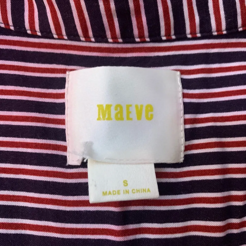 Maeve Anthropologie Adelaide red & navy blue striped button down shirt size S - Image 6