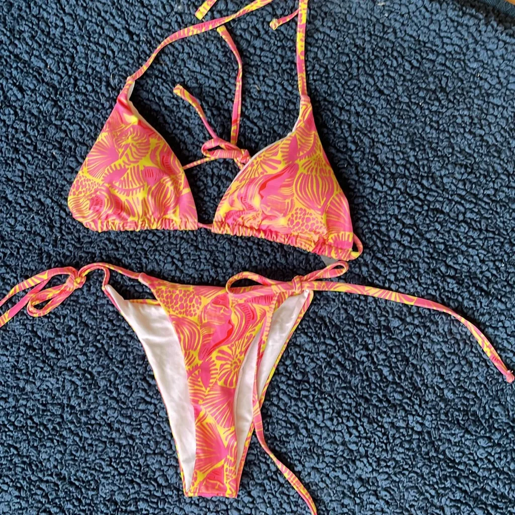 String Bikini Set Pink Yellow Tropical Size undefined - Image 2