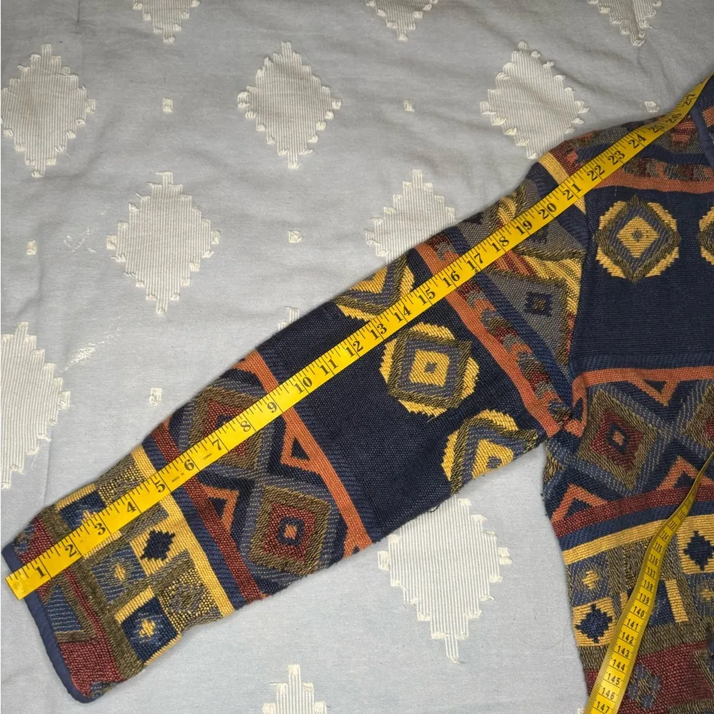 New Identity Blue and Red Geometric Blazer with Open Front Western Style. Size L - Image 12