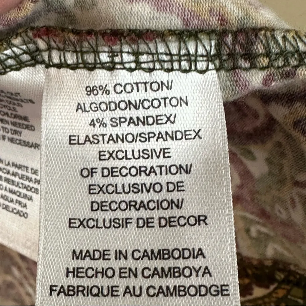 Jones New York Olive Green Lace Trim 3/4 Sleeve Paisley Top Shirt Medium - Image 6