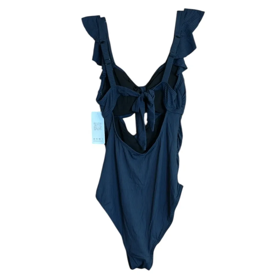 Charmo Ribbed Cut Out Ruched Pregnancy One Piece Swimsuit Ruffles and Ties UPF50 Blue Size undefined - Image 11