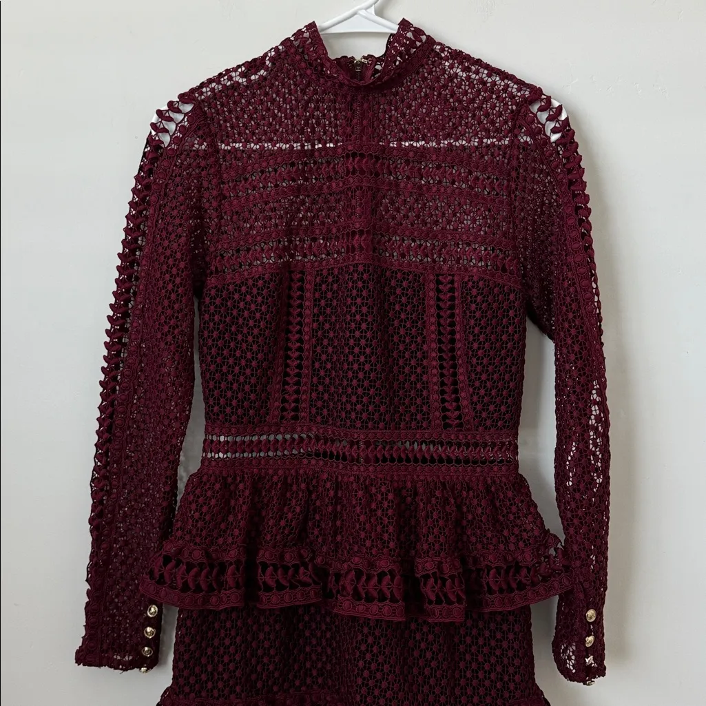 Self Portrait Burgundy Mini Dress Size: 4 Red - Image 3