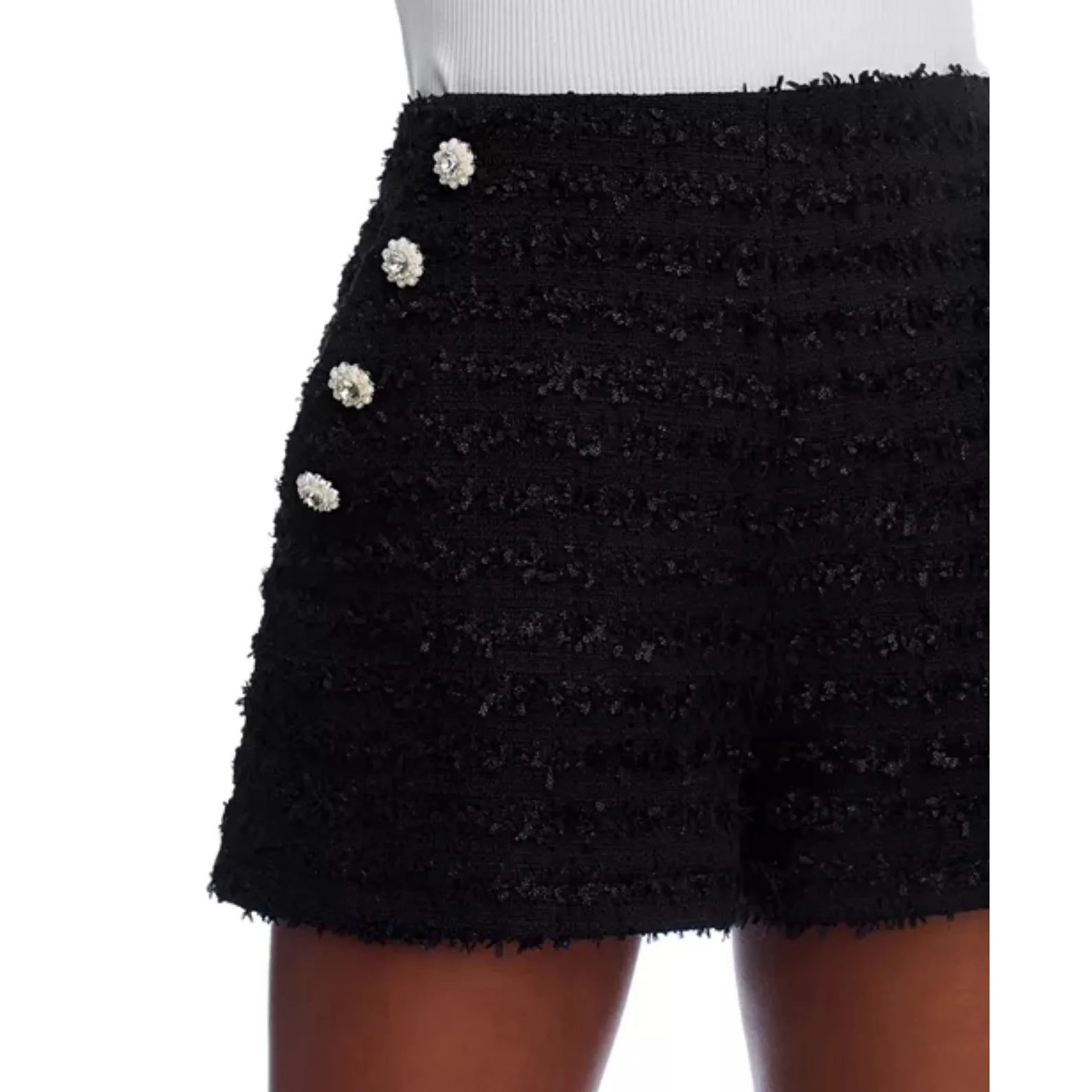 AQUA Black Tweed Shorts with Jewel Buttons - Dressy Party - Size S‎ - Image 3
