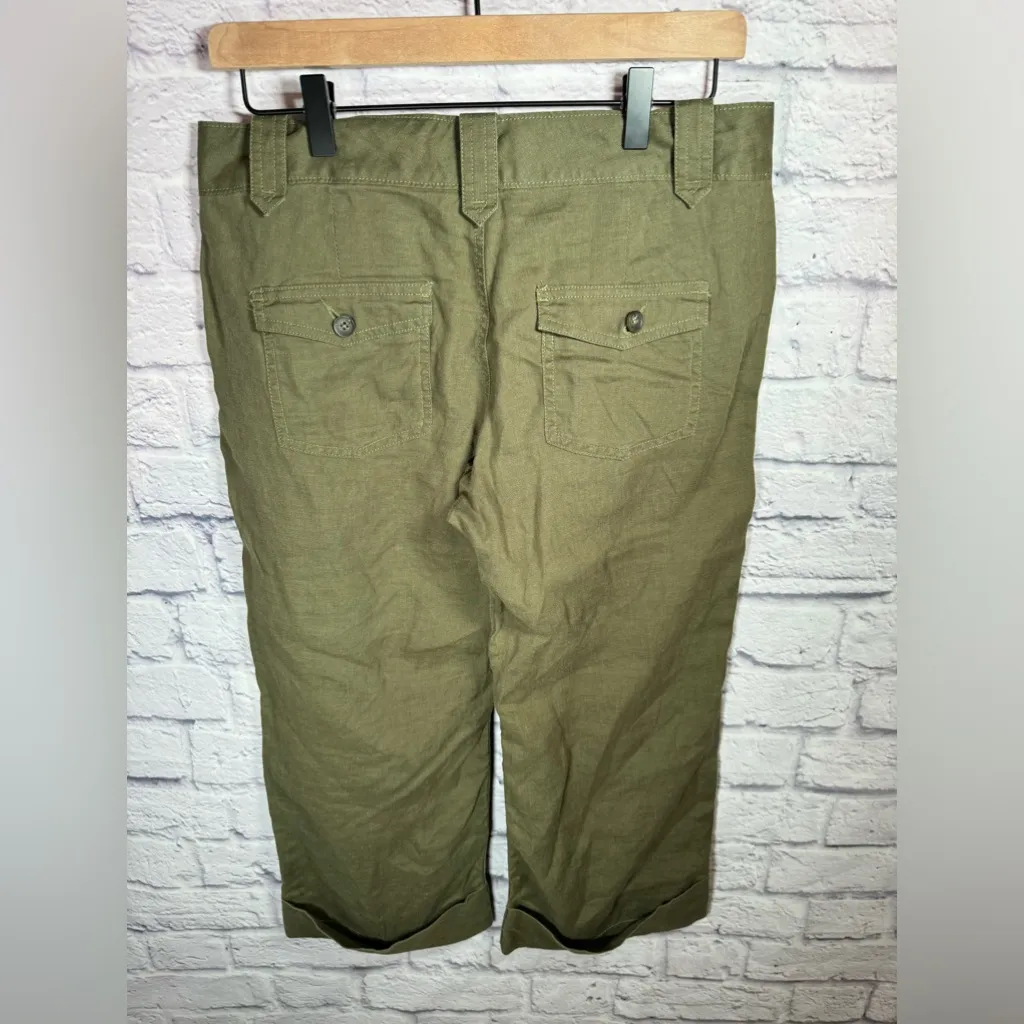Old navy olive green low waist 100% linen cropped pants women’s size‎ 6 - Image 2