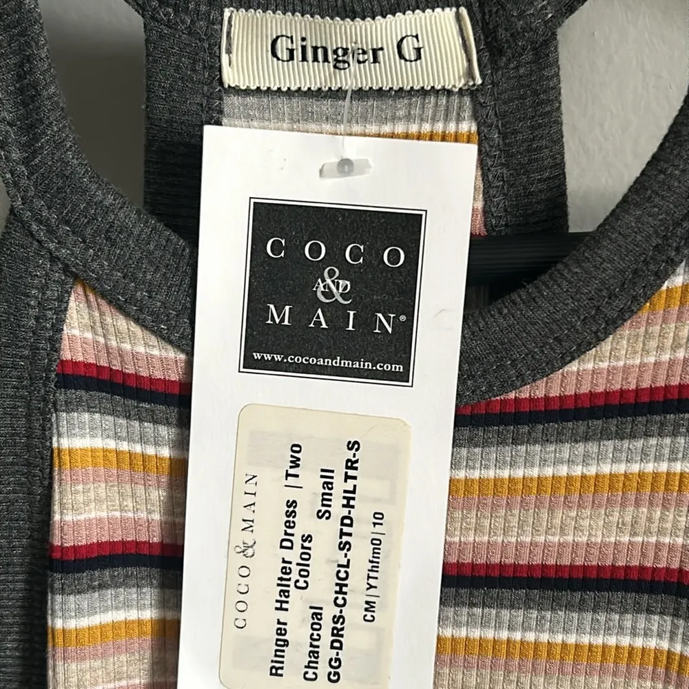 New Striped Ribbed Halter Knit Racerback Summer Vacation Cover Up Tank Dress Gray - Image 11