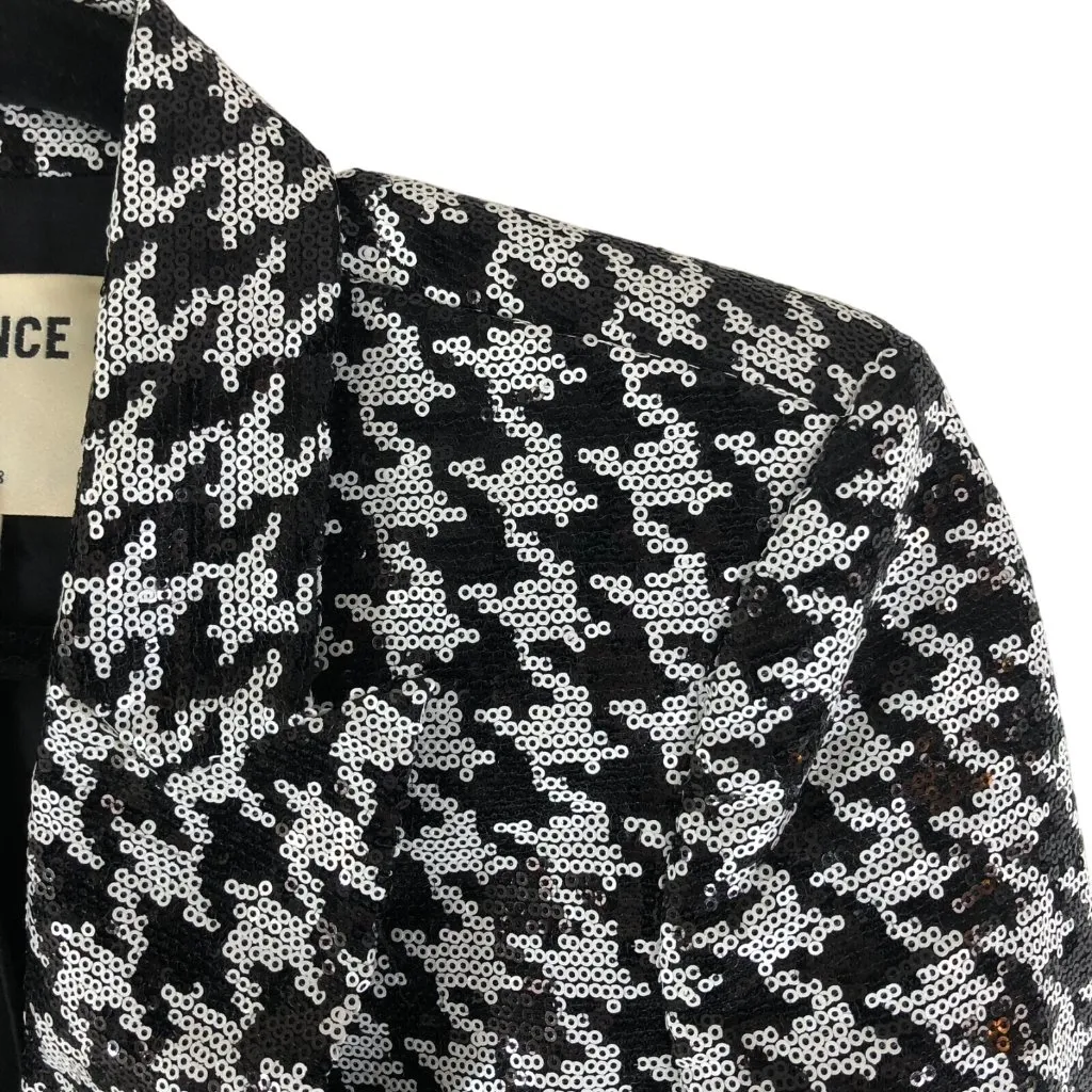 L'Agence Chamberlain Blazer Sequin Houndstooth One Button Black White 2 - Image 4
