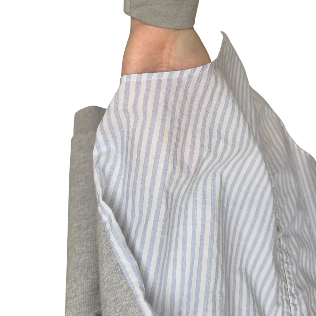 J.Crew Gray Striped Back Button Down Sweatshirt Blouse Top XXL Blue - Image 9