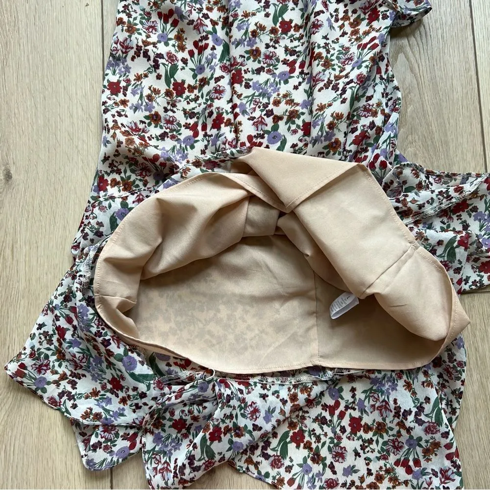 Dress Forum Floral Ruffle Midi Dress Size Large Flutter Sleeveless Neutral - Image 10