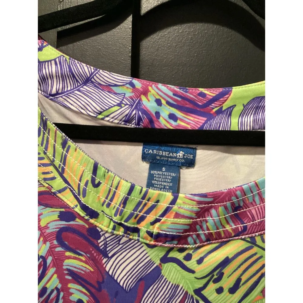 Caribbean Joe Tropical Print Tank Dress Lime multi floral scoopneck sleeveless S - Image 4