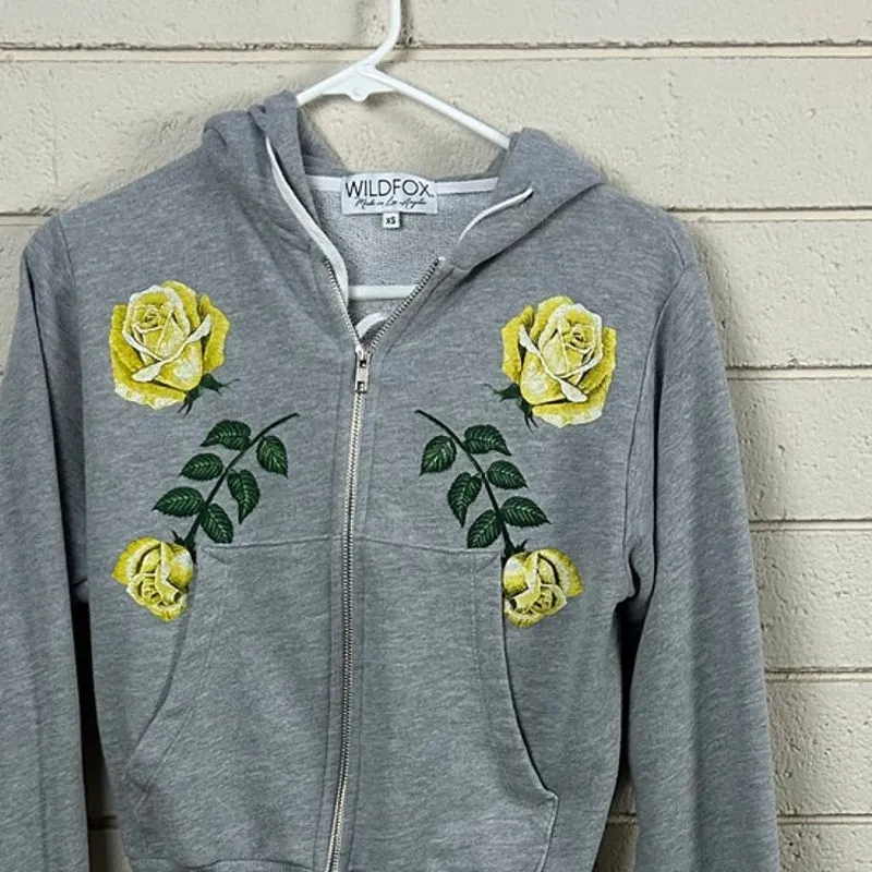 Wildfox Gray Floral Zip Up Hoodie size XS - Image 7