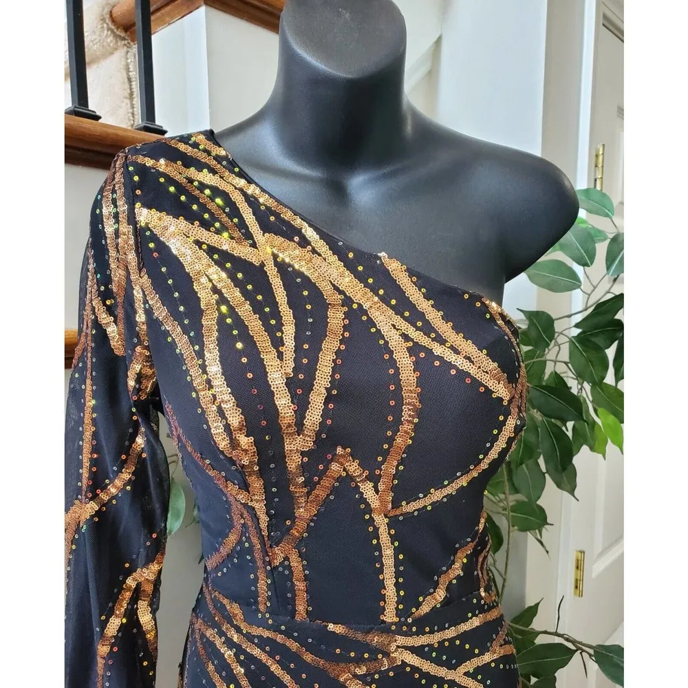 Miss Ord Women's Black Polyester One Shoulder Off Long Sleeve Long Maxi Dress L Size L - Image 11