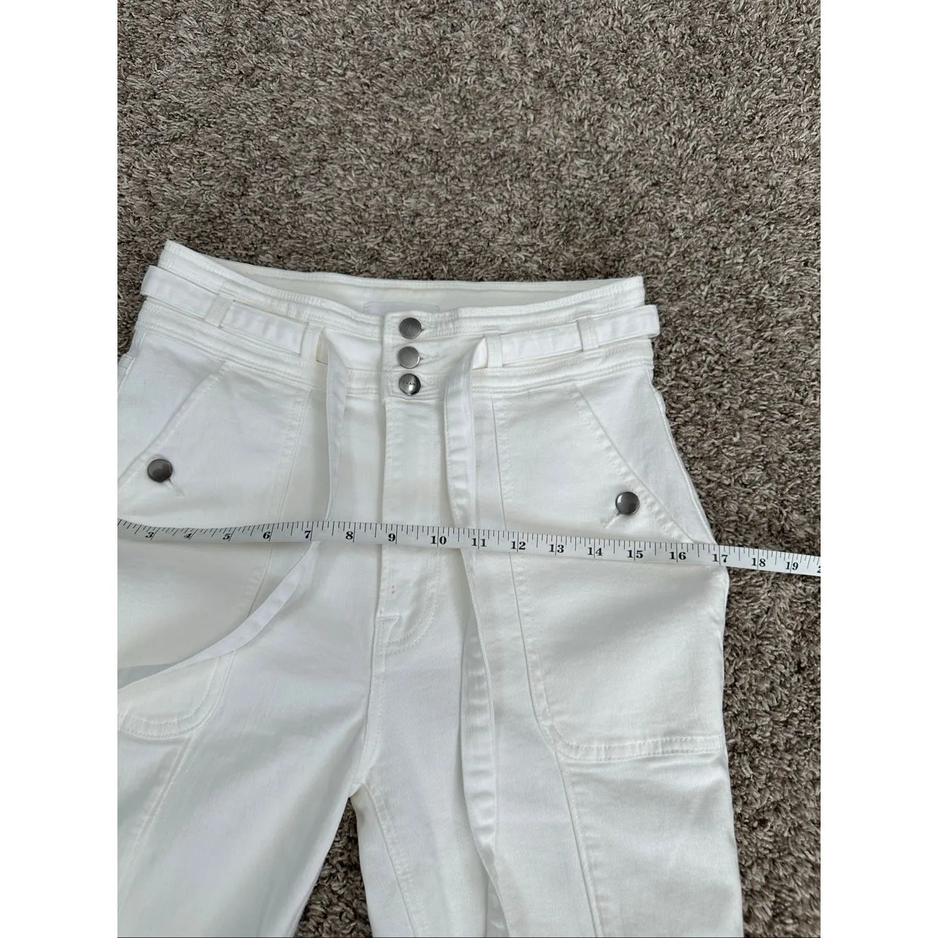 Frame Denim Le Crop Flare Leg Jean Womens 27 Blanc White Triple Button Tie Waist - Image 9
