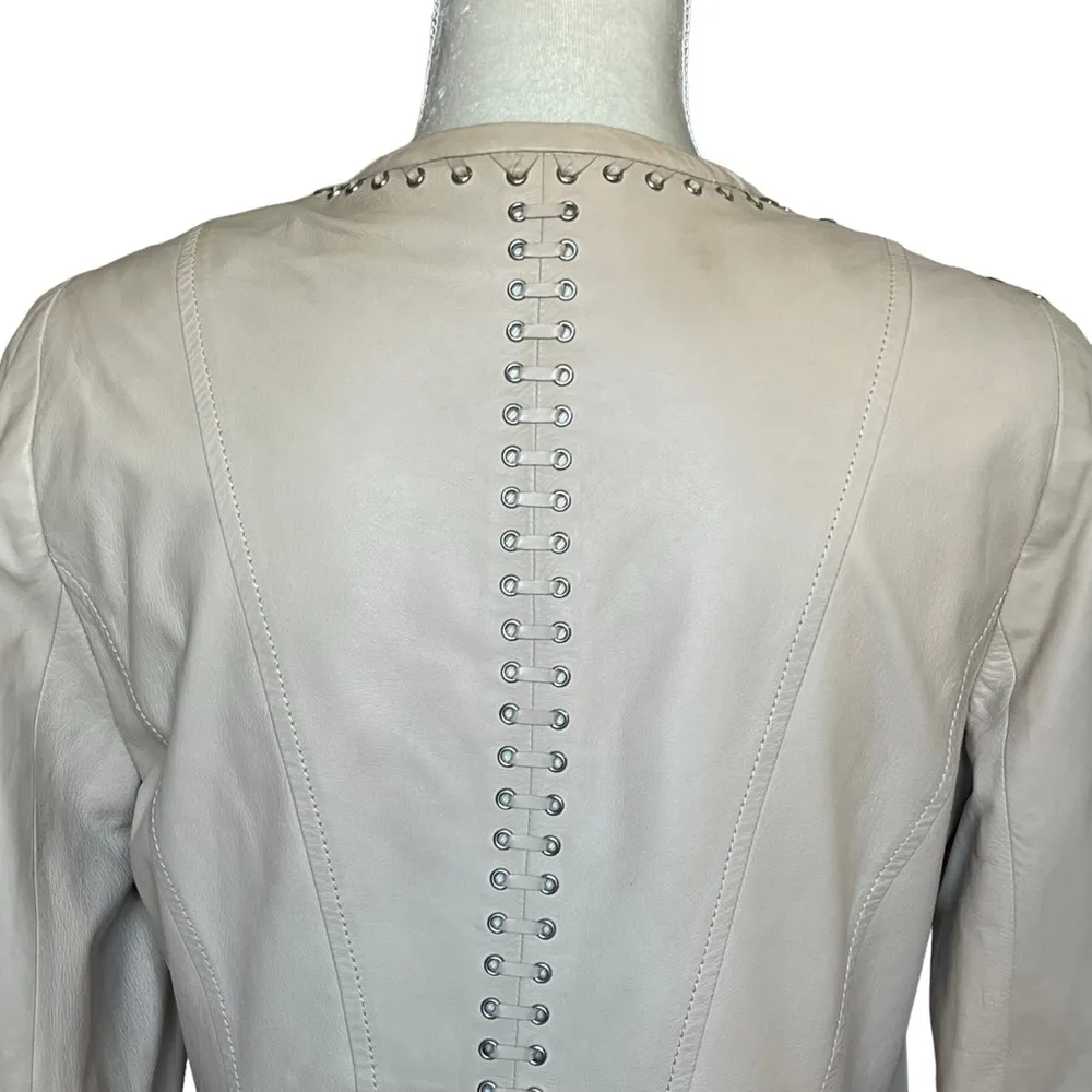 Basler Women’s Lamb Leather Jacket Size 36 Laced Leather Details Eye Hook - Image 7