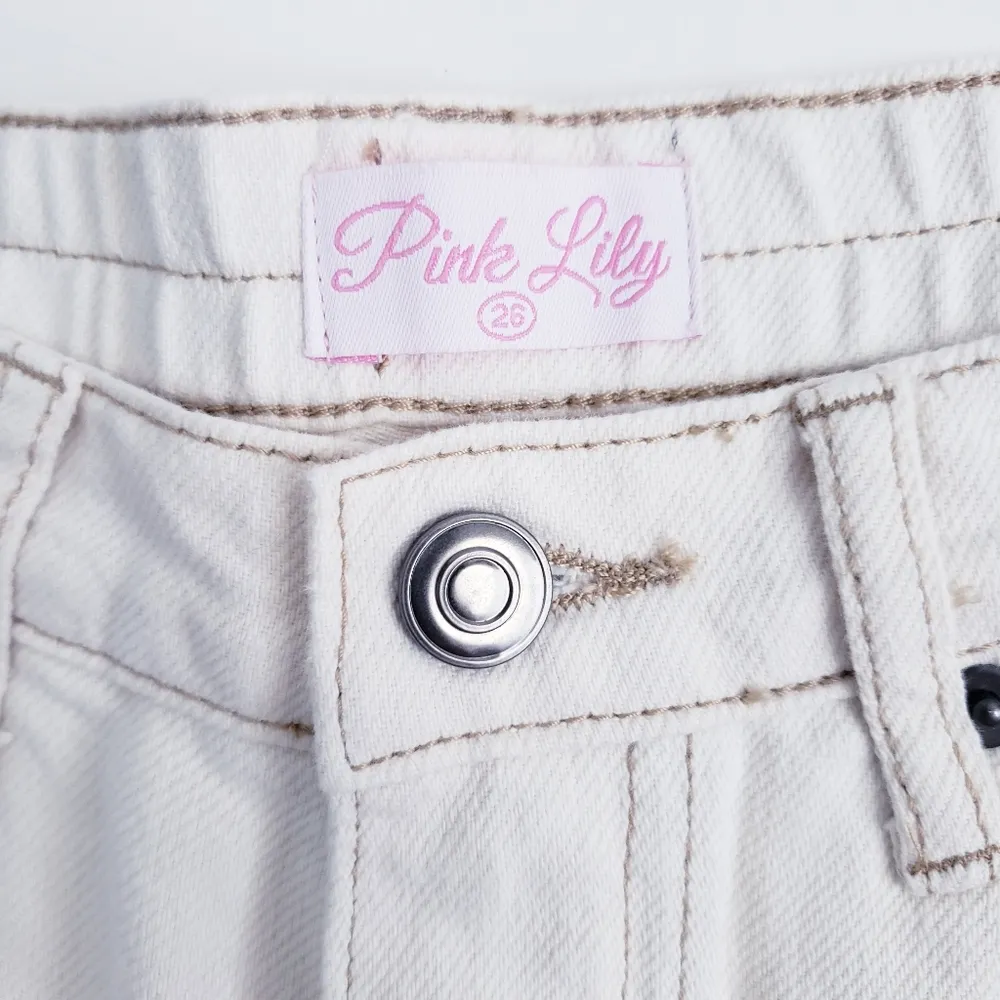 Pink Lily White Distressed Denim Shorts - Image 9