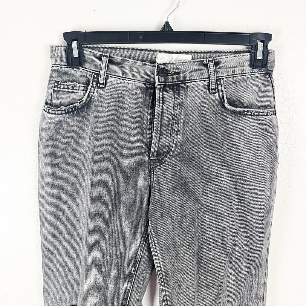 FREE PEOPLE Maggie Black Wash Button Fly Busted Knees Sharkbite Hem Jeans 26 - Image 11