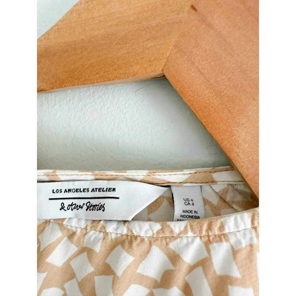 & Other Stories | Tan and White Knot Detail Faux Wrap Mini Dress | Sz 4 - Image 4