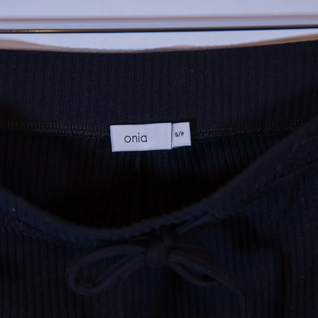 Onia Lounge Cotton Ribbed Knit Stretch Mid Rise Ankle Crop Jogger Pants Leggings - Image 2