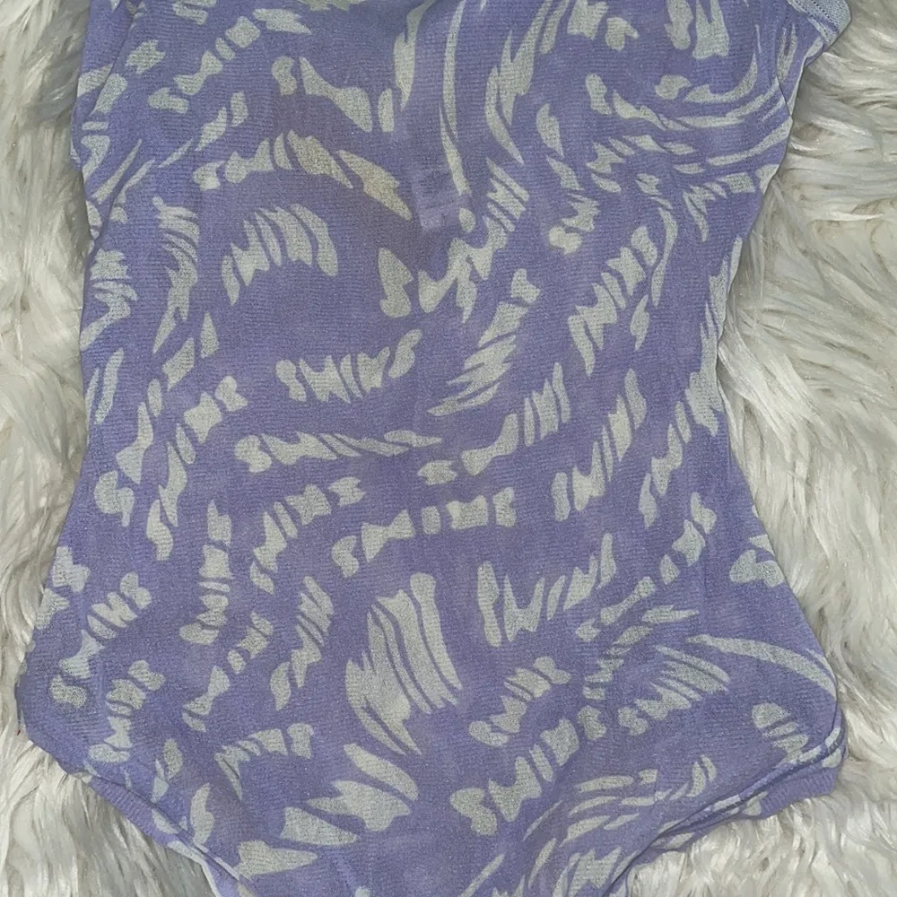 Lavender Swirl Mesh Logo Strappy Thong Bodysuit, NWT - Image 3