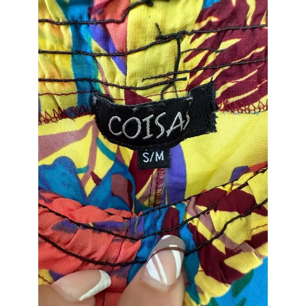 Coisas Women's Colorful Hawaiian Tropical Smocked Waist Tassel Flowy Shorts S/M - Image 4