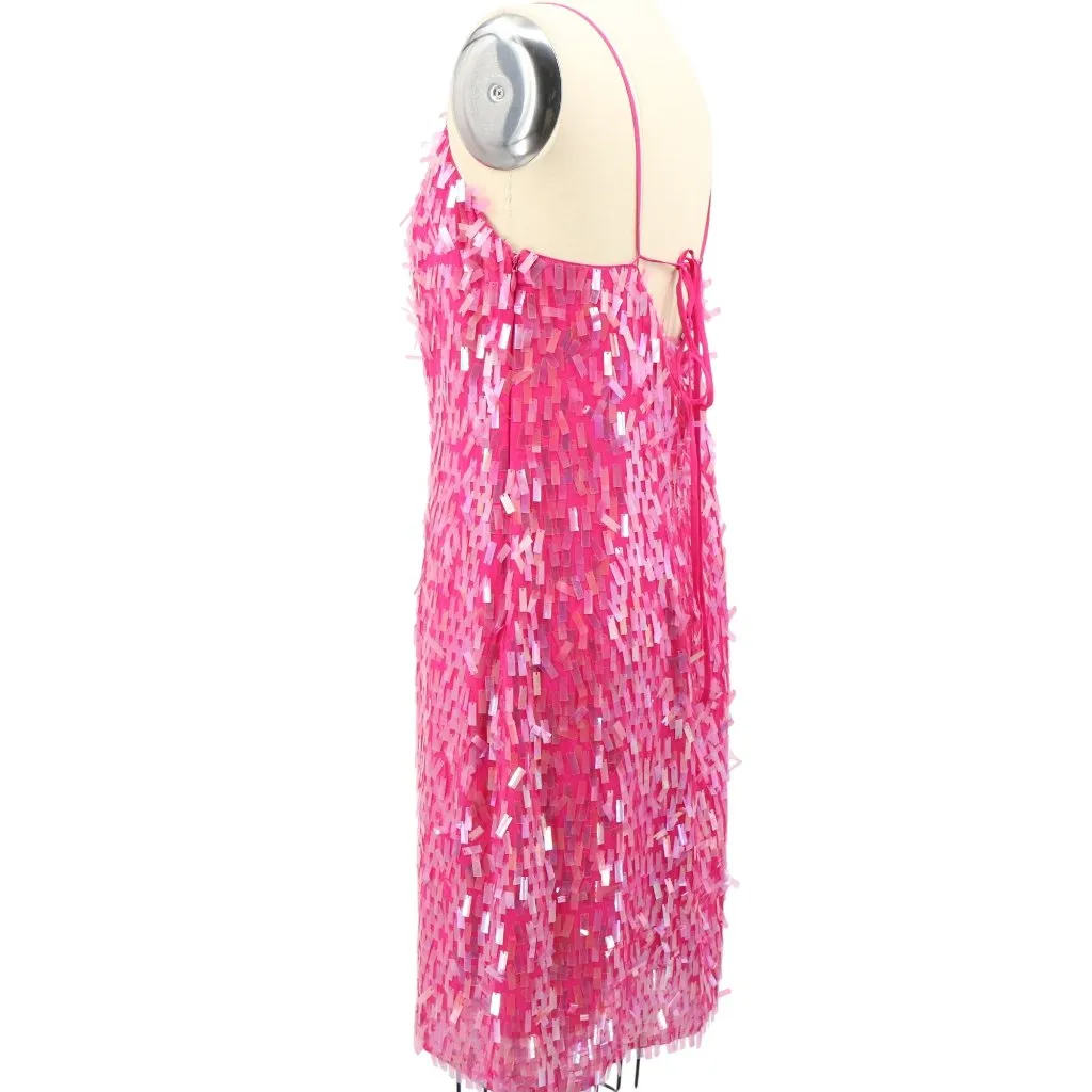 BCBG MaxAzria Hot Pink Silk Rectangular Sequin Sleeveless Mini Party Dress 12 - Image 7