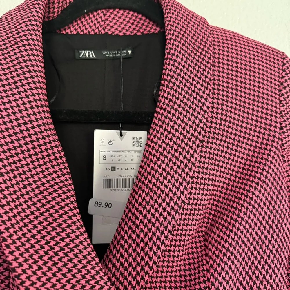 NWT Zara Pink Houndstooth Print Blazer Mini Dress Small - Image 4