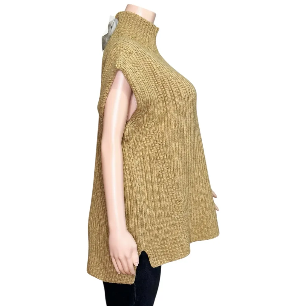 GANNI Rib Knit Mockneck Wool-Blend Sweater, Camel, Medium - Image 10